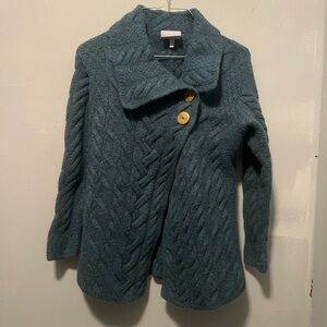 Elegant Teal Cable Knit Cardigan